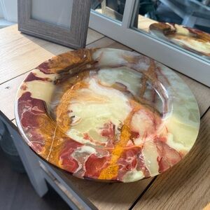 Heavy Green Onyx Hand Carved Marble Pattern Decorative Plate 12”